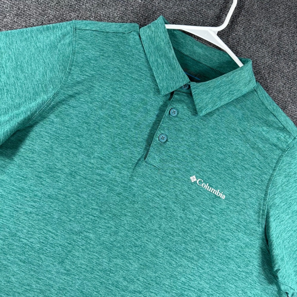 Columbia Polo Shirt Mens M Medium Teal Green Omni-Wick‎ Short Sleeve Golf Hiking